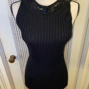 Kenar Black Sequin Ribbed Tank Top